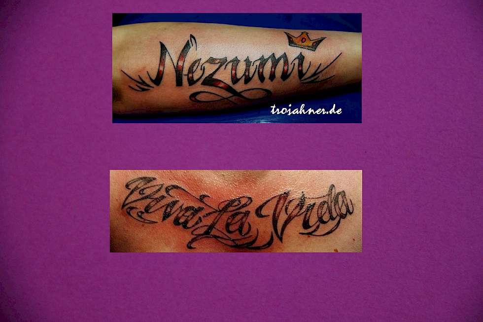 Schriftzüge Tattoo Schriftzug auf Brust und Arm Bild Schriftzüge Schrift Namen Tattoo dresden