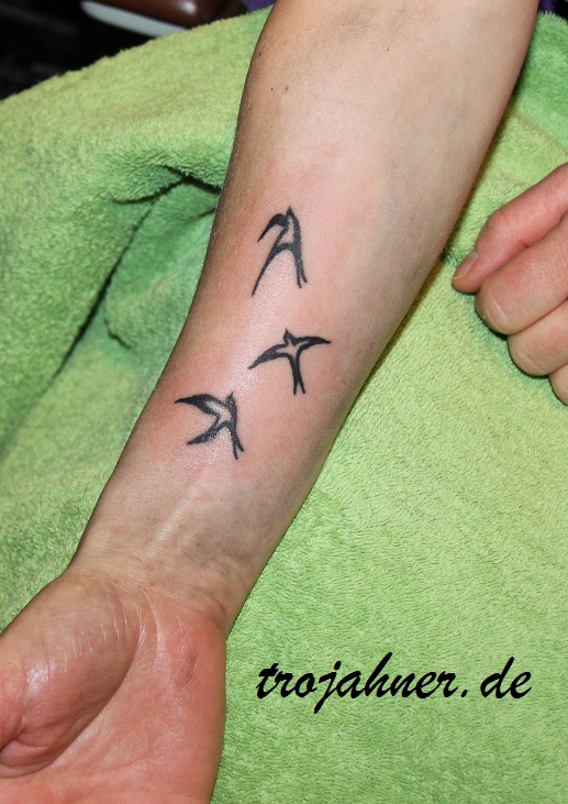 Bild Vögelchen Vogel Arm Handgelenk Tattoo