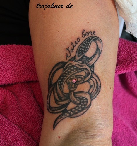 Bild Tattoo Schmuckstück Schlange mit Hautanker Dermal Anchor Implant