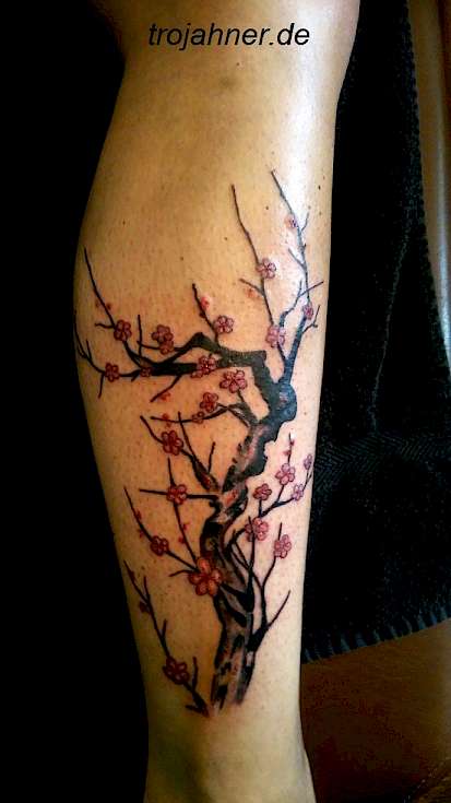 Bild Baum Kirschblüten Bein Tattoo Tätowierung