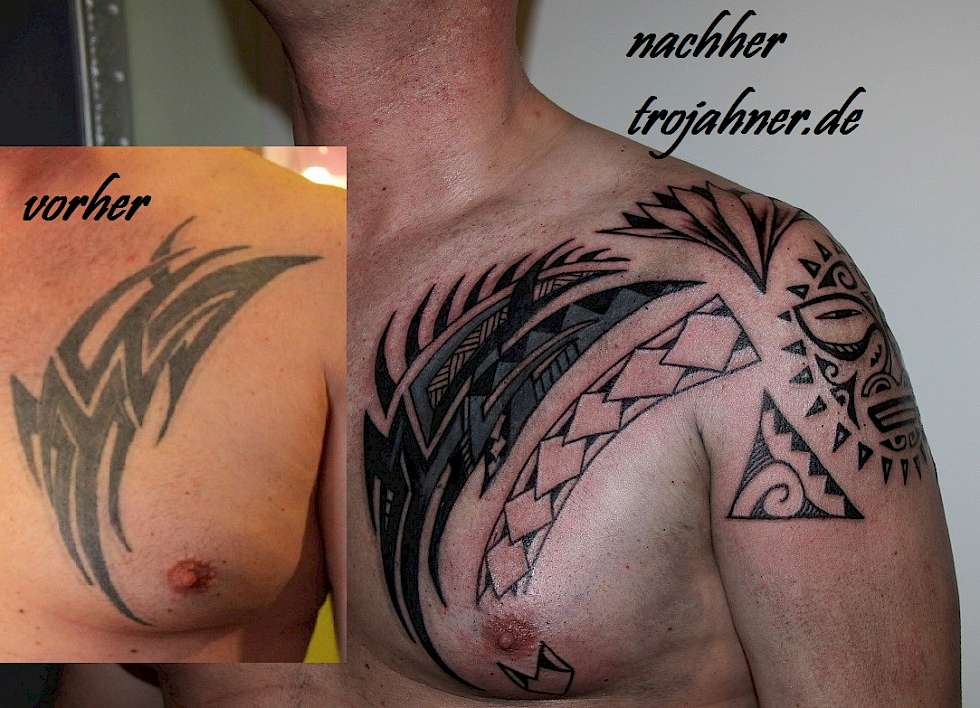 Bild Cover up Renovierung von Tattoo Gurke Brusttattoo Freihand Tätowierung